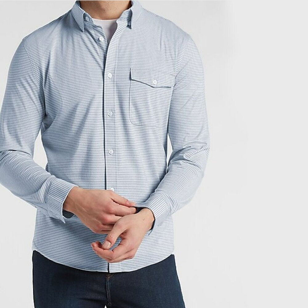 Express Men's Blue Striped Soft Stretch Shirt - Size XL - NWT $70